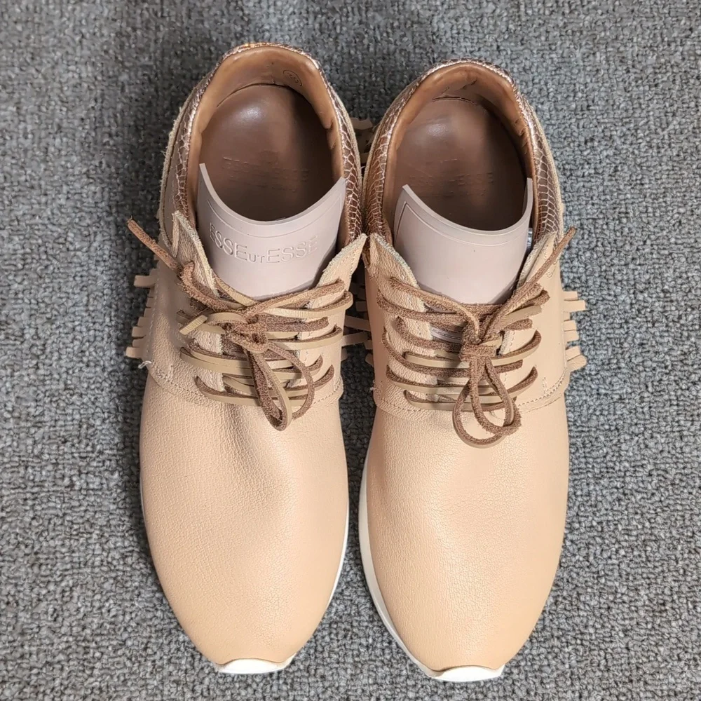 Esseutesse Leather Fringe Sneaker - Sand Tan Size 39 EU - 8.5 US - Picture 4 of 16